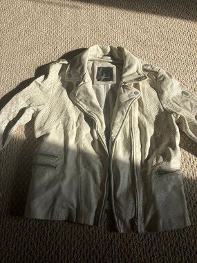 Mauritius White Leather Mesh Motorcycle Jacket Size 8 READ